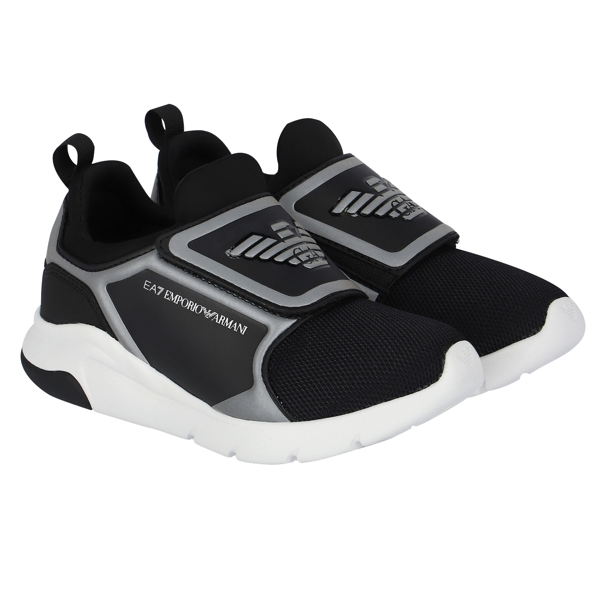 EA7 Emporio Armani Black White Logo Trainers Junior Couture UK