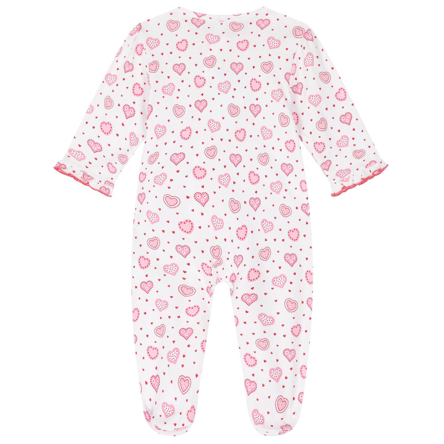 Baby Girls White & Red Hearts Babygrow, 1, hi-res