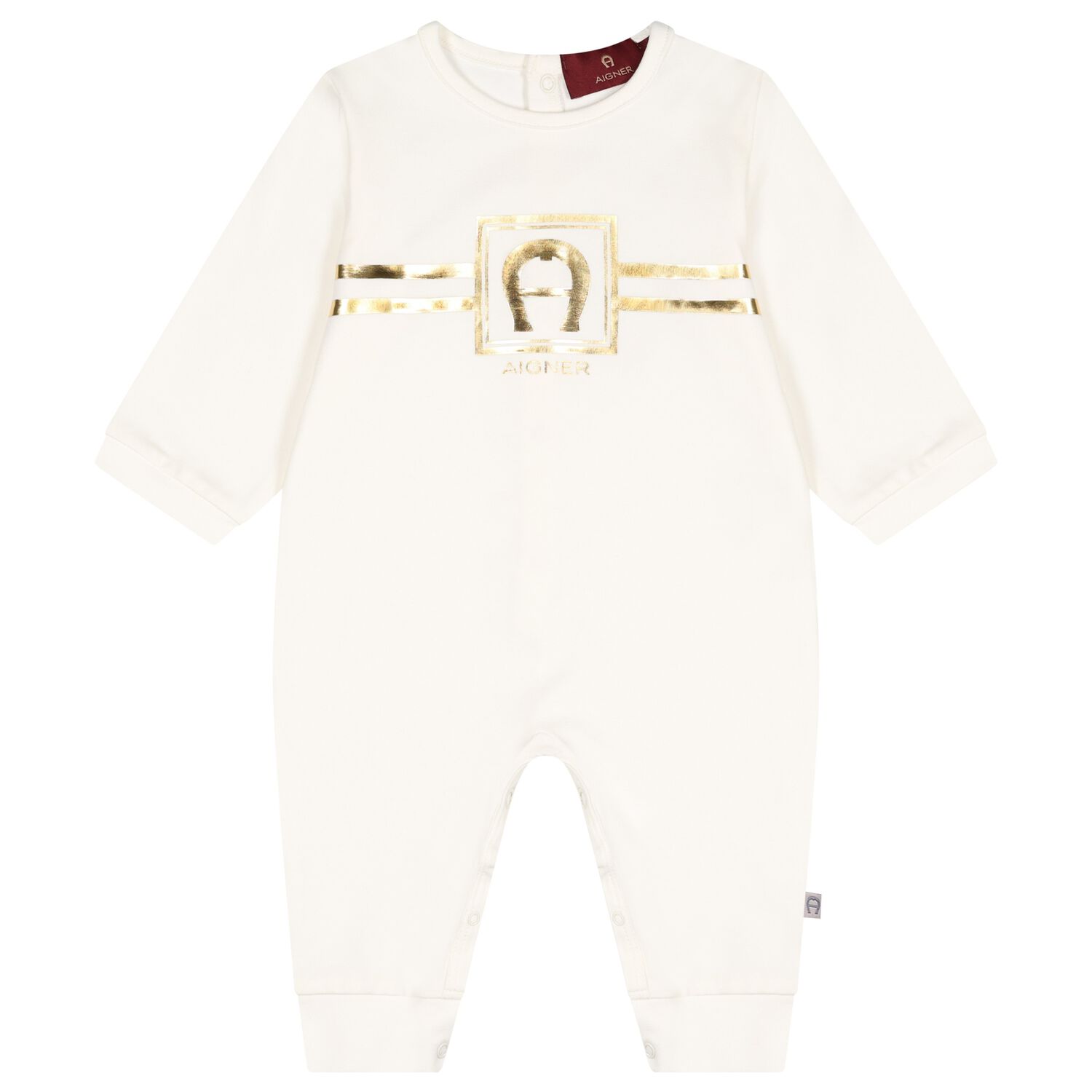 Ivory & Gold Logo Romper, 1, hi-res