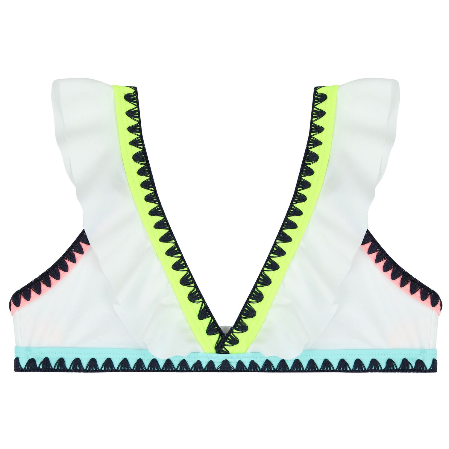 Girls White Ruffled & Embroidered Bikini, 1, hi-res image number null