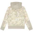 Boys Beige Camouflaged Logo Zip Up Top, 1, hi-res
