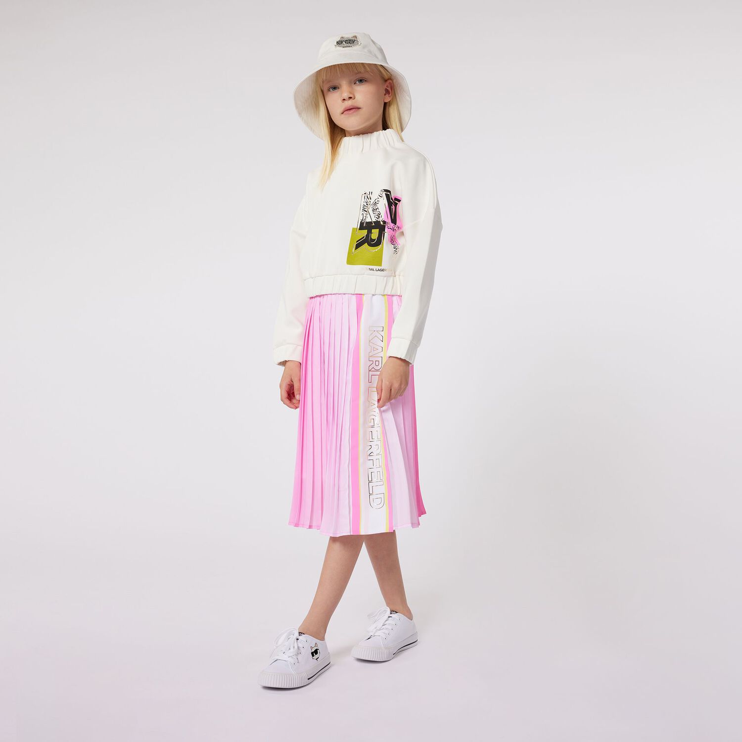 Girls Pink Logo Pleated Skirt, 1, hi-res