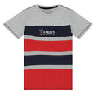 Boys Grey, Navy & Red Logo T-Shirt, 2, hi-res