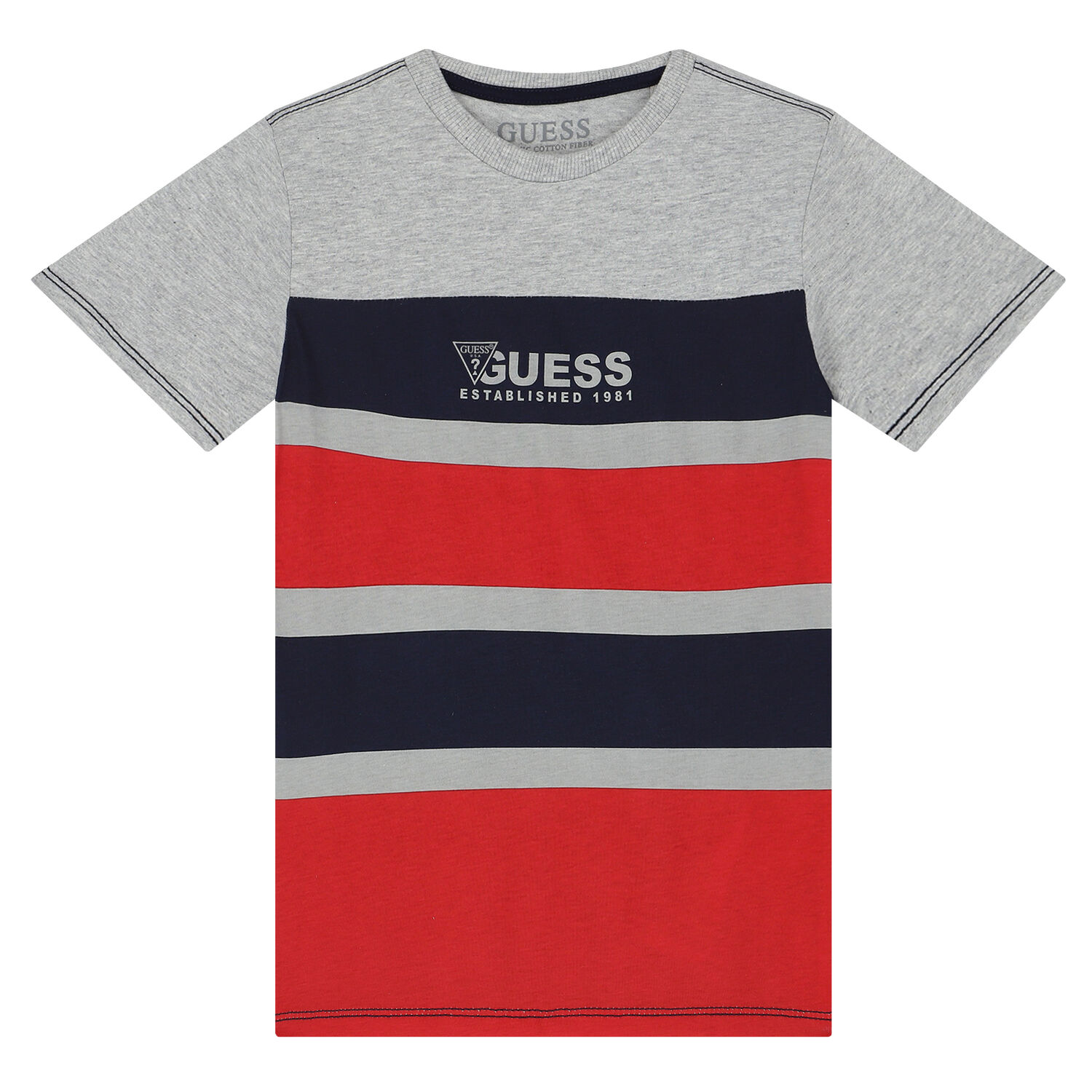 Boys Grey, Navy & Red Logo T-Shirt, 2, hi-res