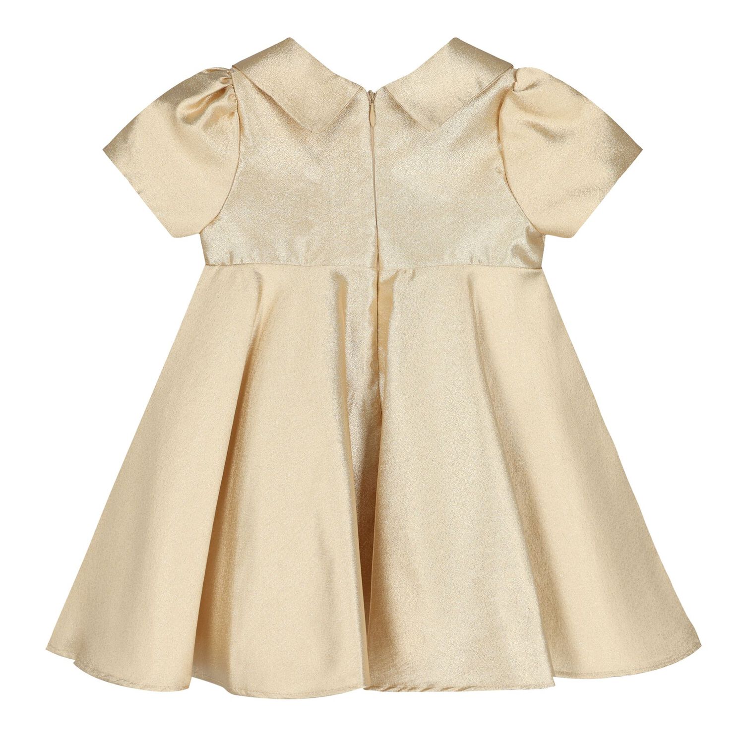 Baby Girls Gold Flower Satin Dress, 1, hi-res