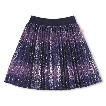 Girls Navy Blue Embellished Pleated Skirt