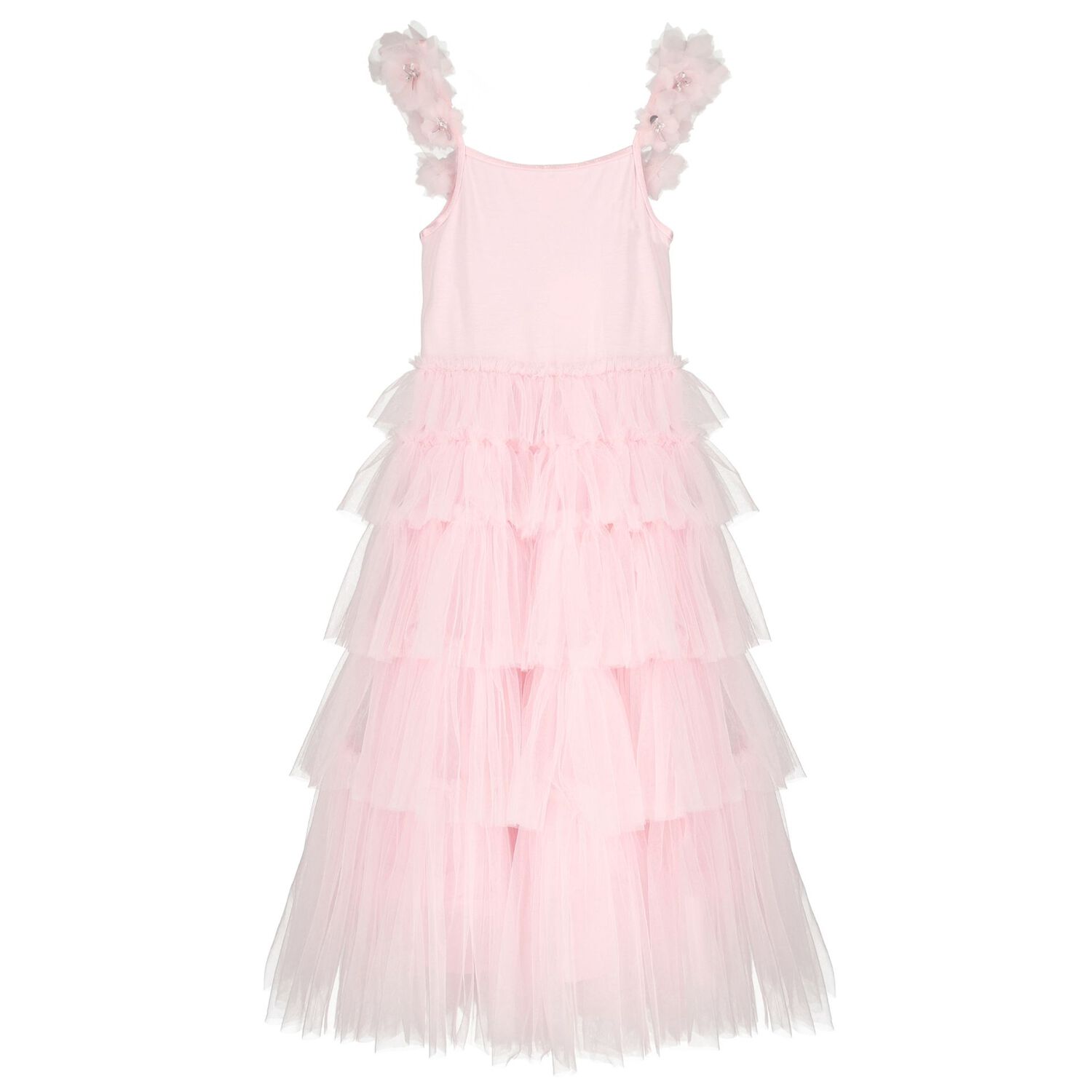 Girls Pink Tiered Tulle Dress, 1, hi-res