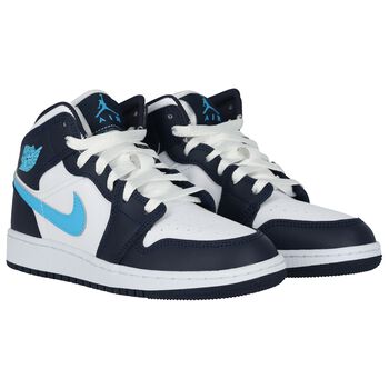 Blue & White Air Jordan 1 Mid Trainers