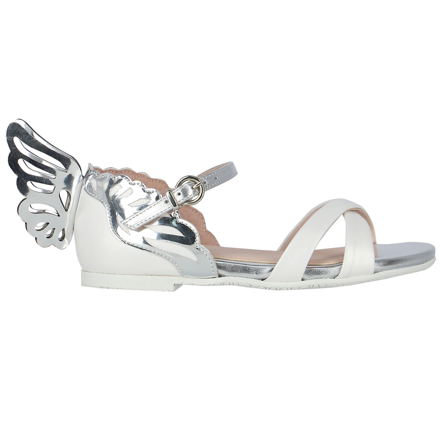 Girls White & Silver Butterfly Sandals, 1, hi-res image number null