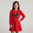 Girls Red Polo Bear Knitted Dress, 1, hi-res