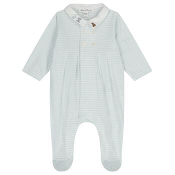 Baby Boys Blue & White Striped Babygrow