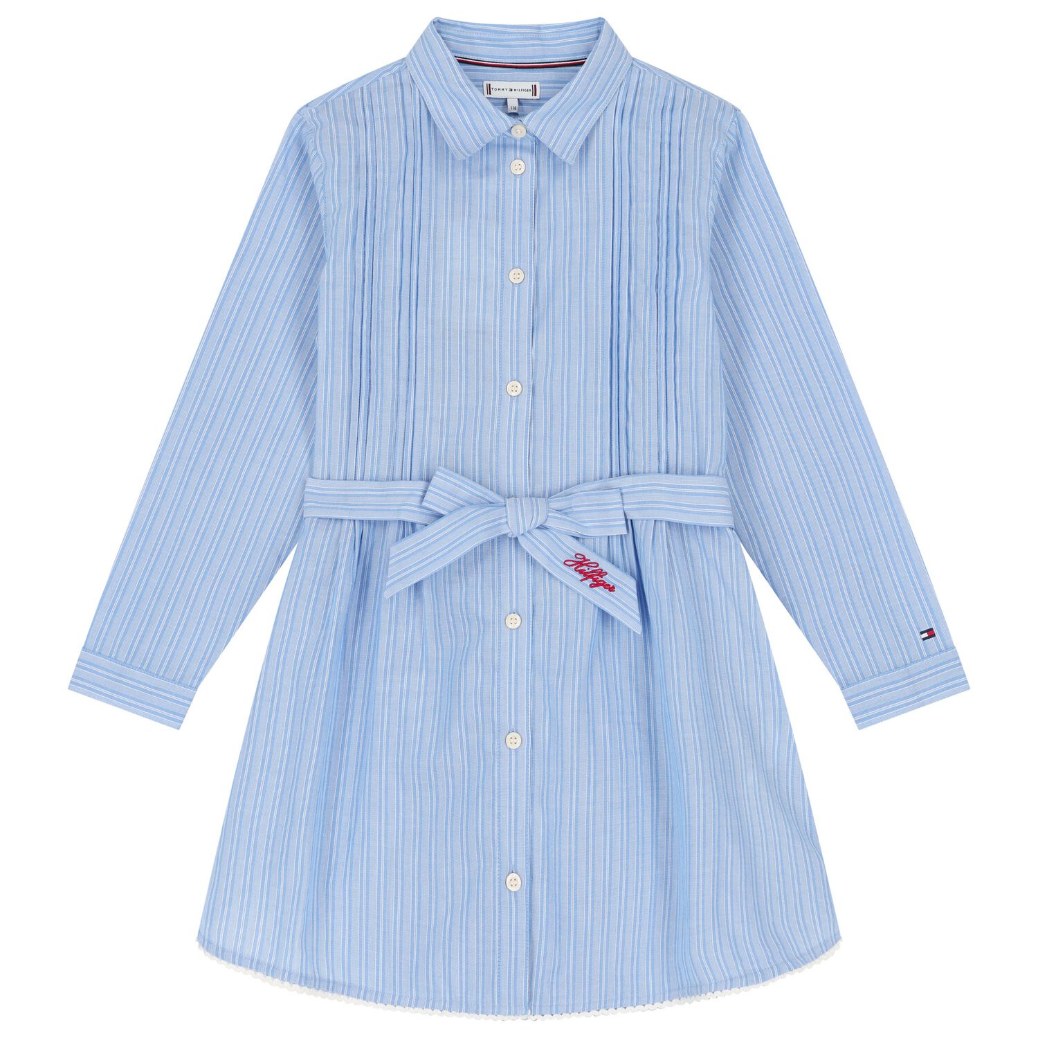 Girls Blue Striped Shirt Dress, 2, hi-res