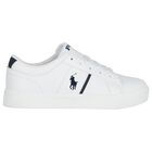 Boys White & Navy Blue Logo Trainers, 1, hi-res