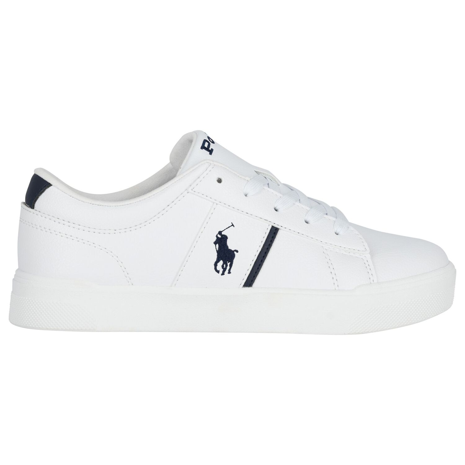 Boys White & Navy Blue Logo Trainers, 1, hi-res