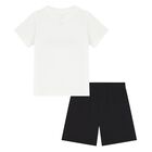 Younger Boys White & Black Logo Shorts Set, 1, hi-res