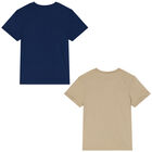 Boys Navy Blue & Beige Logo T-Shirts ( 2-Pack ), 4, hi-res