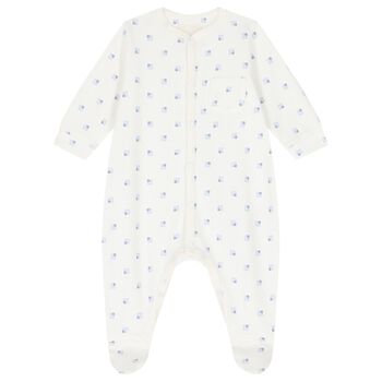 Baby Boys White & Blue Logo Babygrow