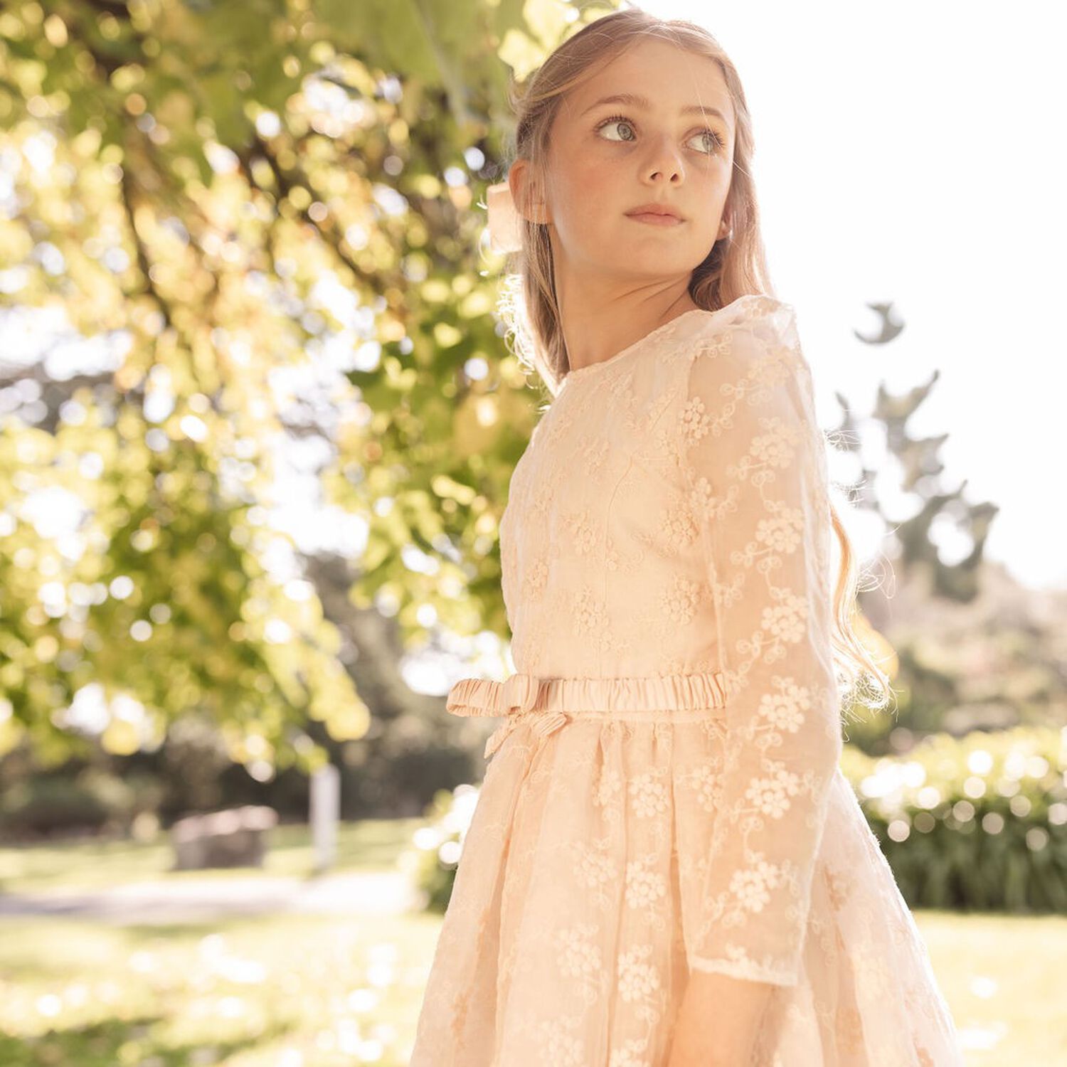 Girls Pink Flower Organza Dress, 1, hi-res