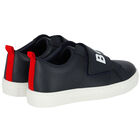 Boys Navy Blue Logo Trainers, 1, hi-res