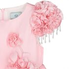 Girls Pink 3D Floral Satin Dress, 1, hi-res
