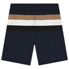 Boys Navy Blue Logo Swim Shorts, 1, hi-res