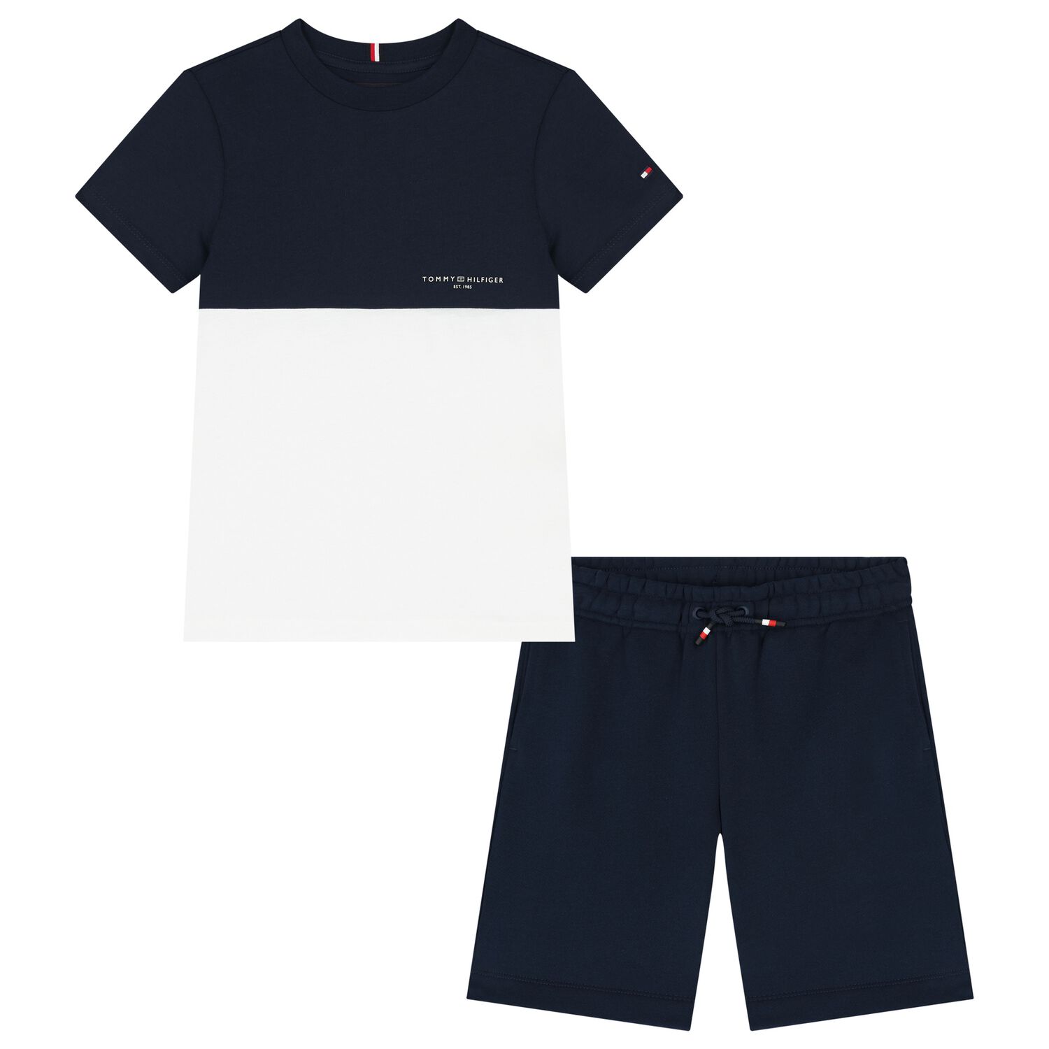 Boys Navy Blue & White Shorts Set, 1, hi-res