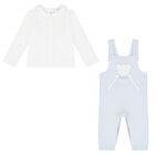 Baby Boys White & Blue Dungaree Set, 1, hi-res