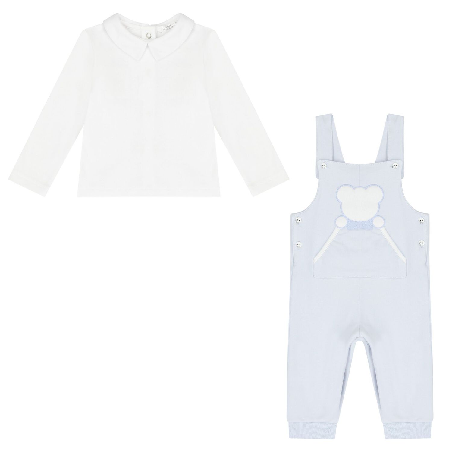 Baby Boys White & Blue Dungaree Set, 1, hi-res image number null