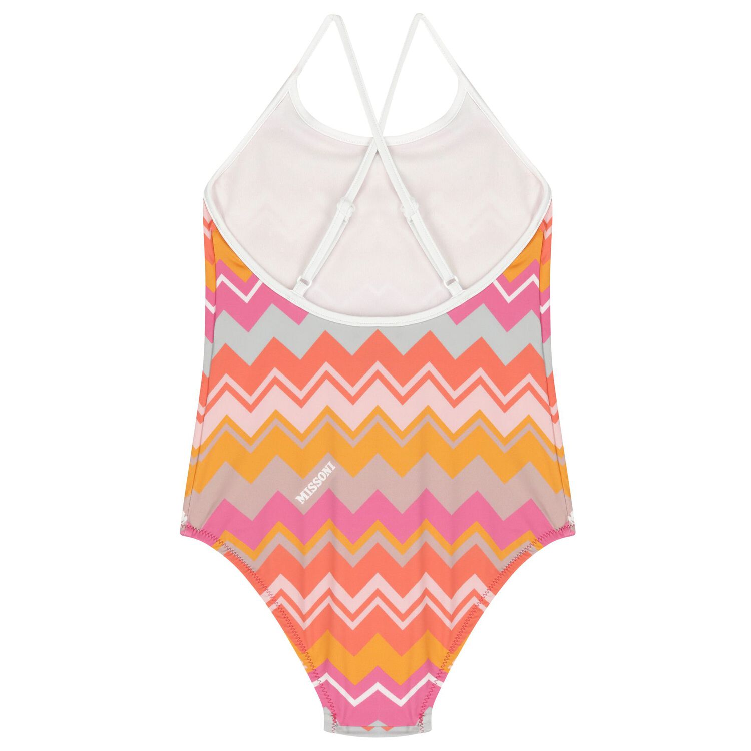 Girls Pink & Orange Logo Zig Zag Swimsuit, 1, hi-res