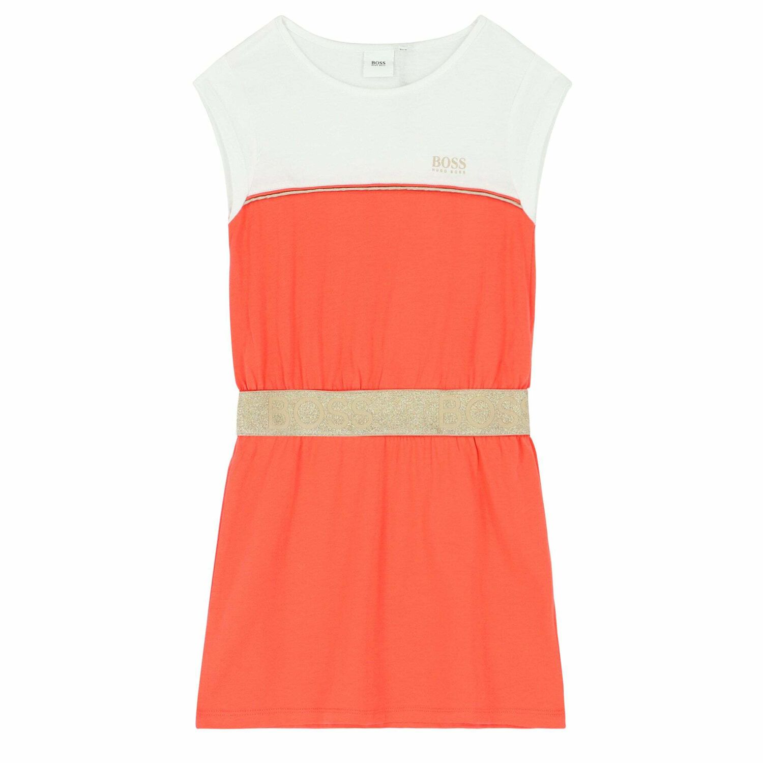 Girls Orange & White Logo Dress, 1, hi-res