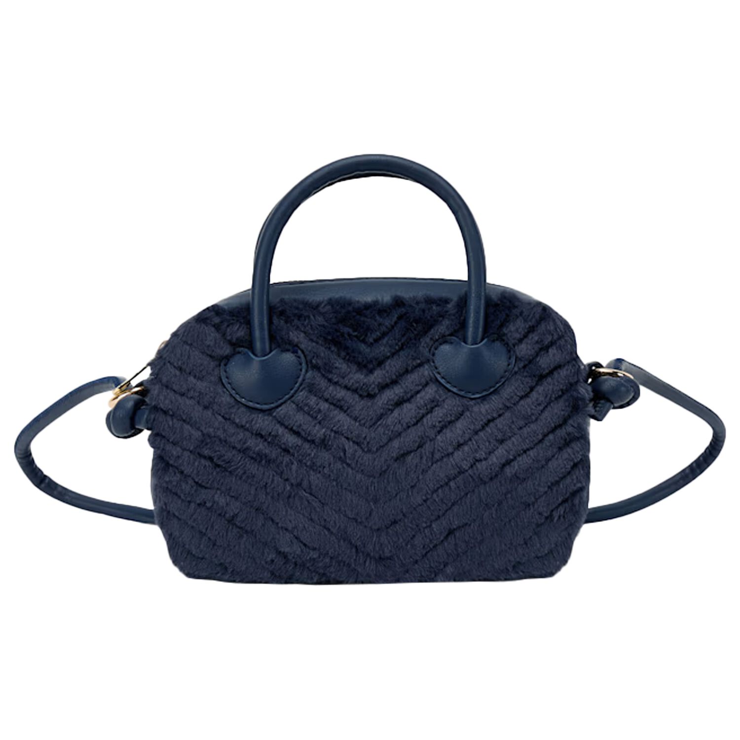 Girls Navy Blue Faux Fur & Leather Handbag, 3, hi-res