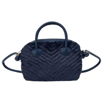 Girls Navy Blue Faux Fur & Leather Handbag