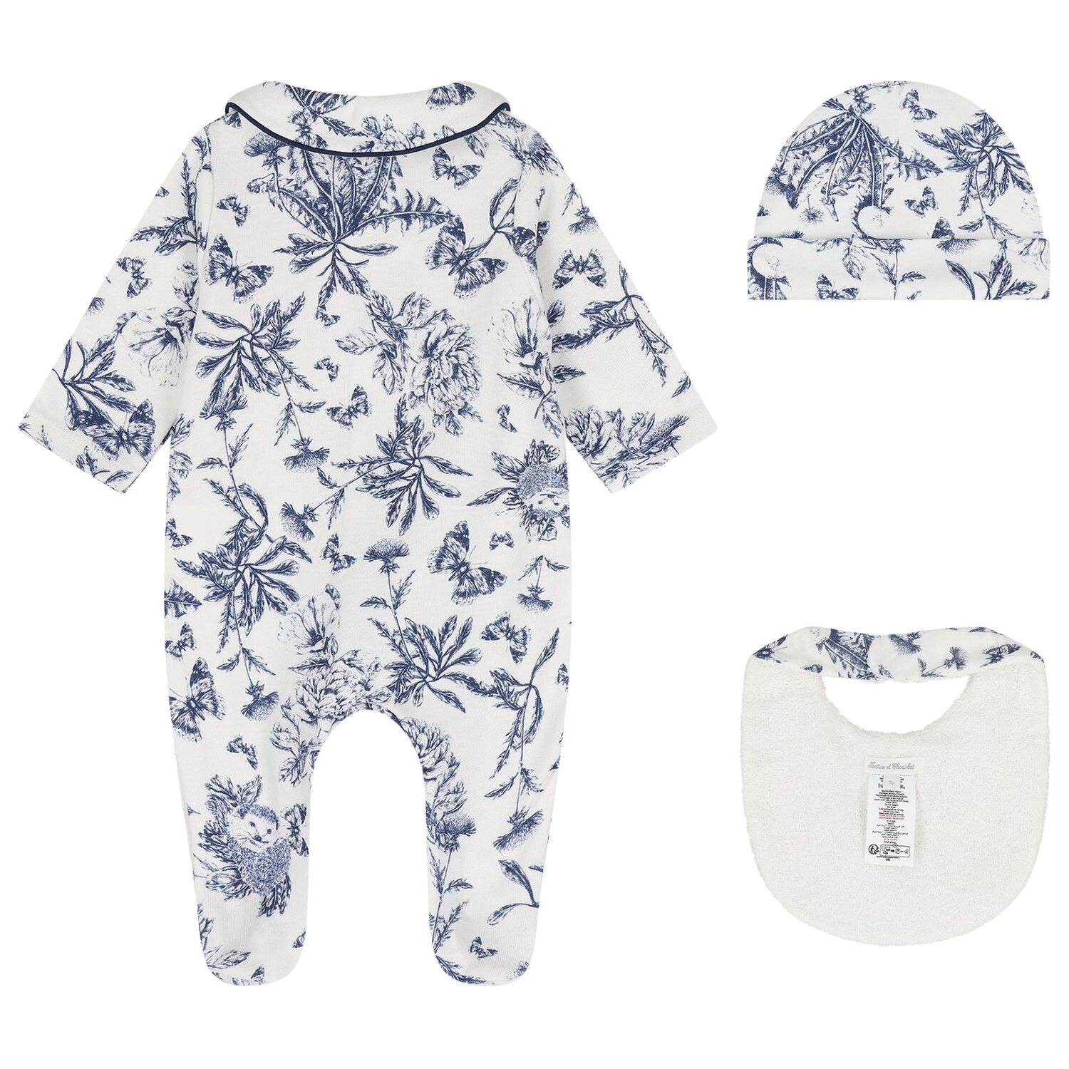 Ivory & Navy Blue Toile De Jouy Babygrow Gift Set, 1, hi-res