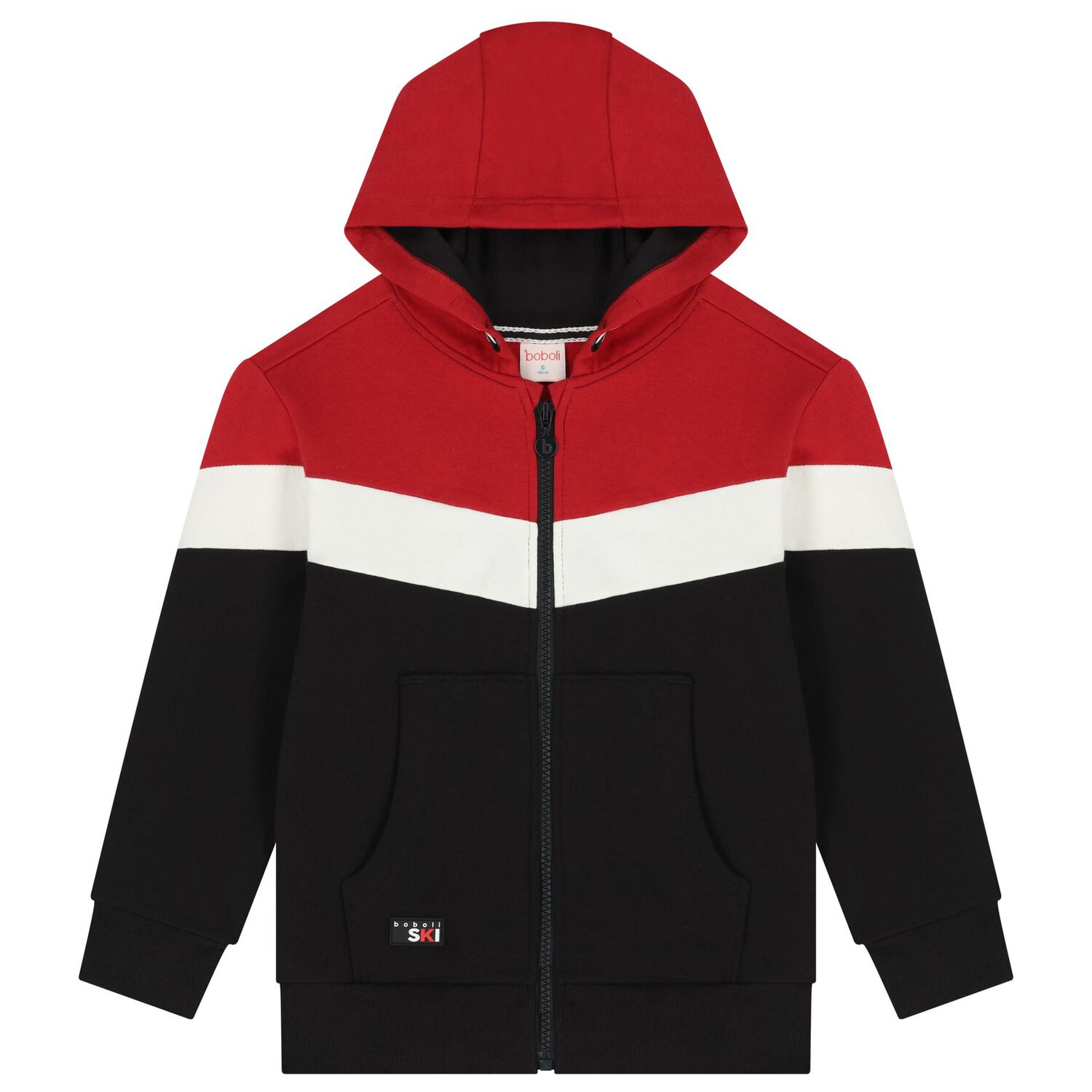 Boys Red, Black & White Hooded Zip Up Top, 1, hi-res