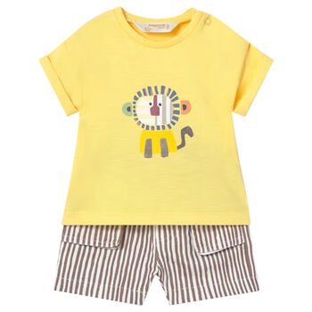 Baby Boys Yellow, White & Beige Shorts Set