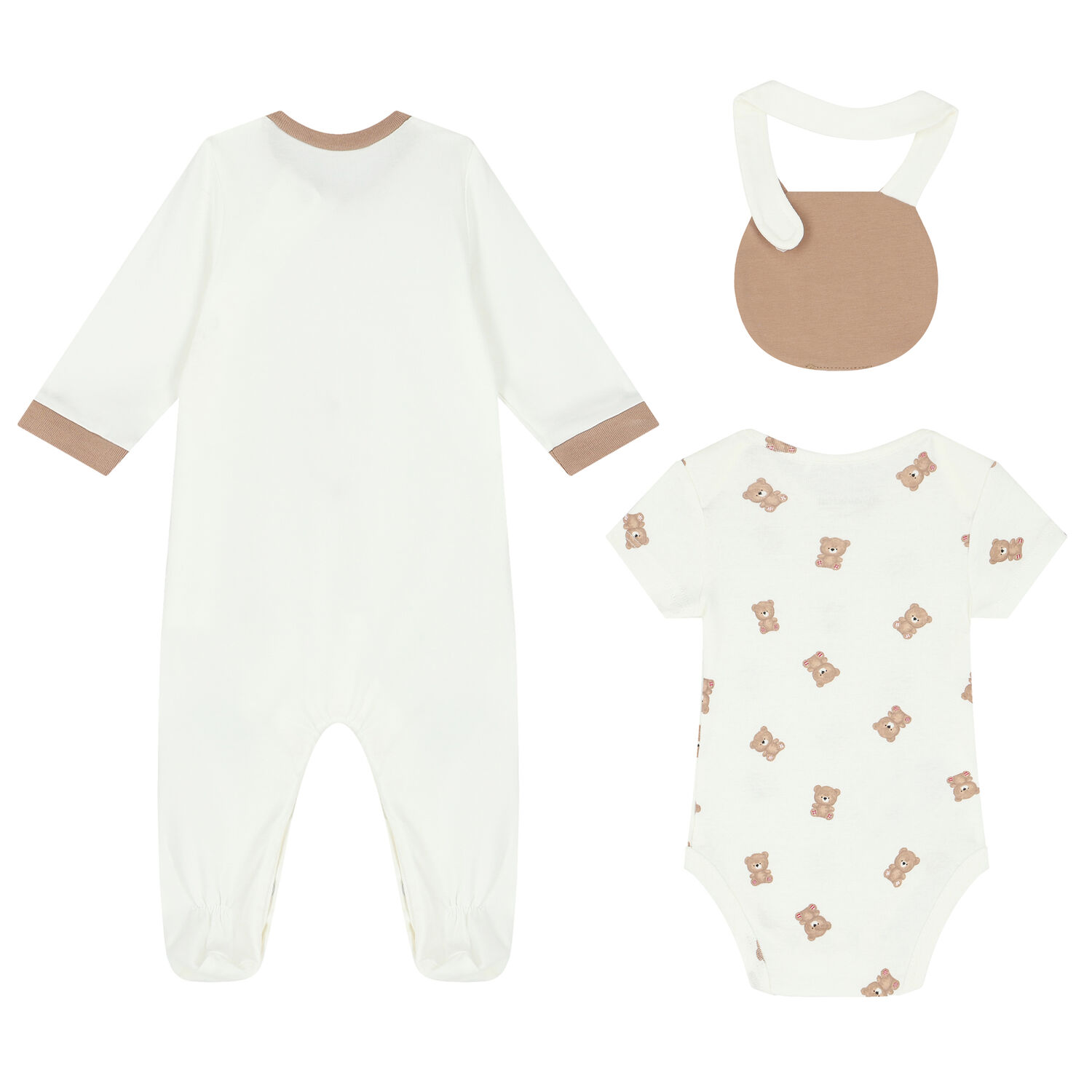 Baby Boys Ivory Babygrow, Bodysuit & Bib Set (3 Piece), 1, hi-res