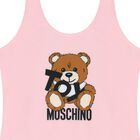 Girls Pink Teddy Bear Logo Swimsuit, 1, hi-res