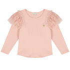 Girls Pink Lace Long Sleeve Top, 1, hi-res