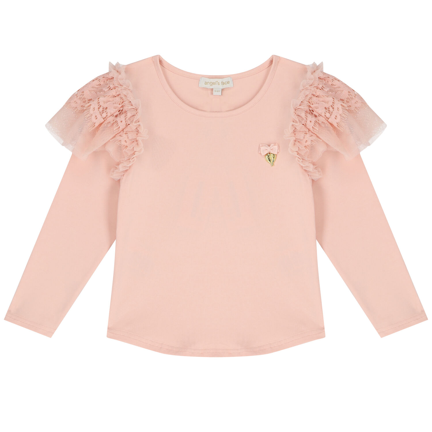 Girls Pink Lace Long Sleeve Top, 1, hi-res