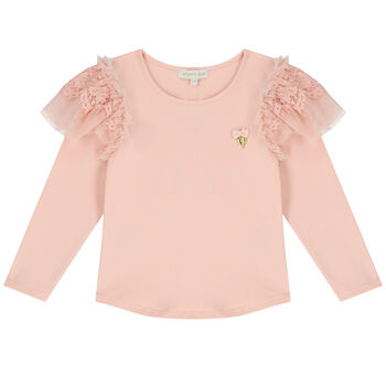 Girls Pink Lace Long Sleeve Top