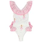 Girls White & Pink Ballerinas Swimsuit, 1, hi-res