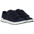 Boys Navy Blue Logo Trainers, 1, hi-res