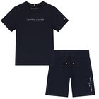 Boys Navy Blue Logo Shorts Set, 2, hi-res