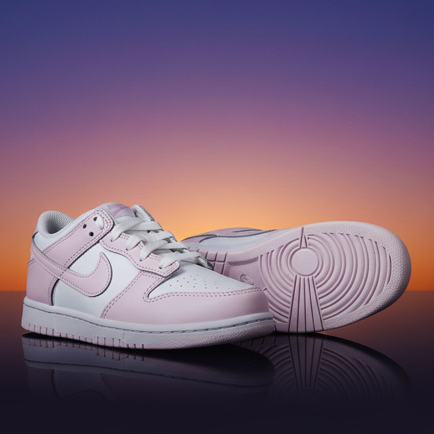 Girls White & Pink Dunk Low Trainers, 5, hi-res