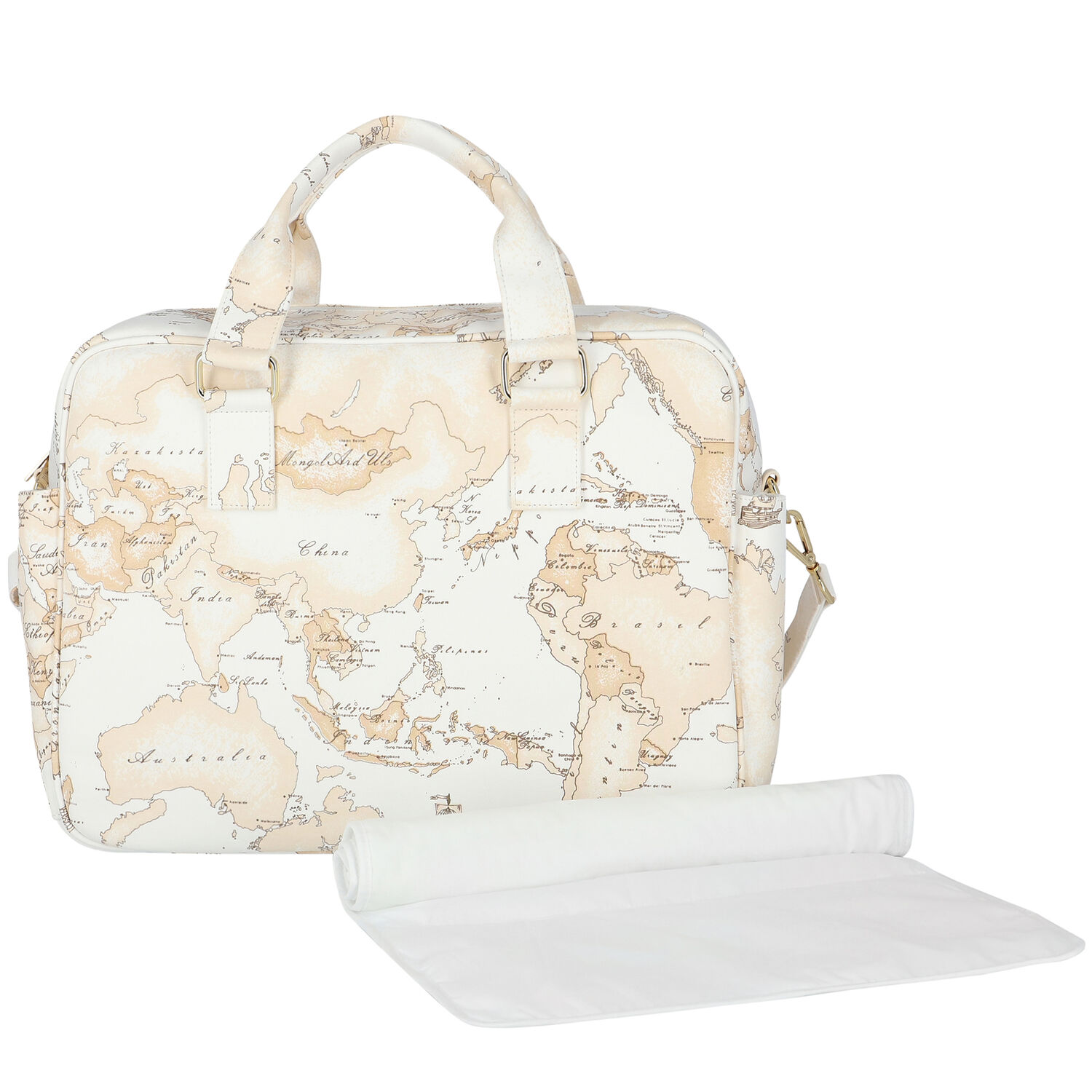 Beige Geo Map Baby Changing Bag, 1, hi-res