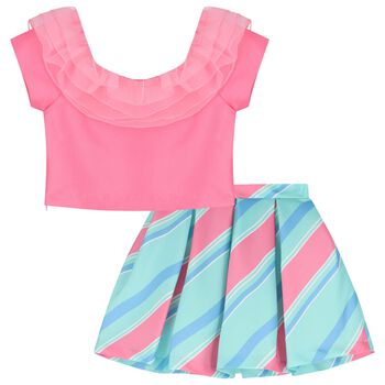 Girls Pink & Blue Skirt Set