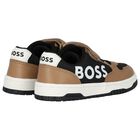 Boys Beige & Black Logo Trainers, 1, hi-res
