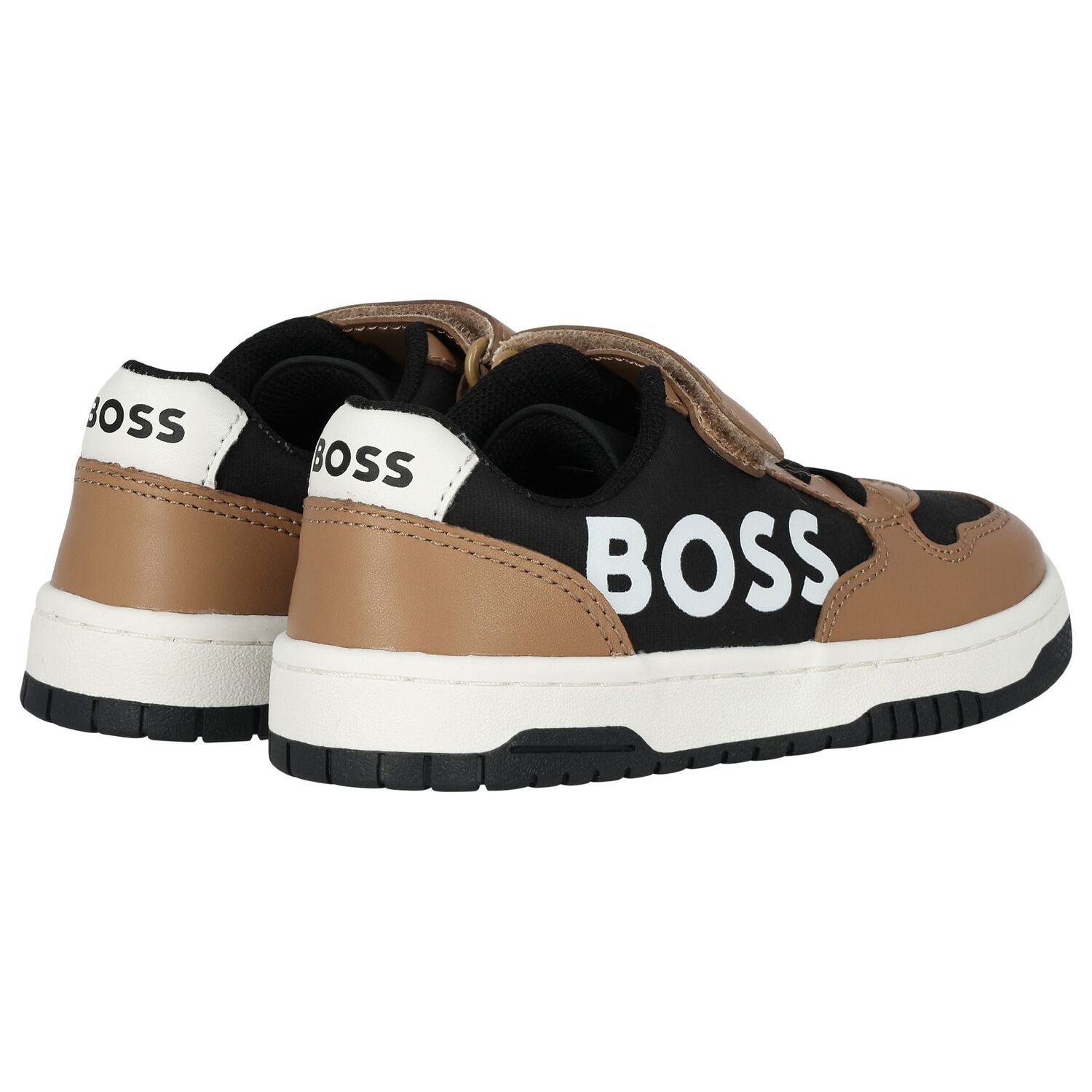 Boys Beige & Black Logo Trainers, 1, hi-res