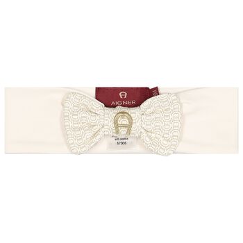 Baby Girls Ivory & Gold Bow Logo Headband