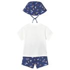 Younger Boys White & Blue Shorts & Hat Set, 2, hi-res